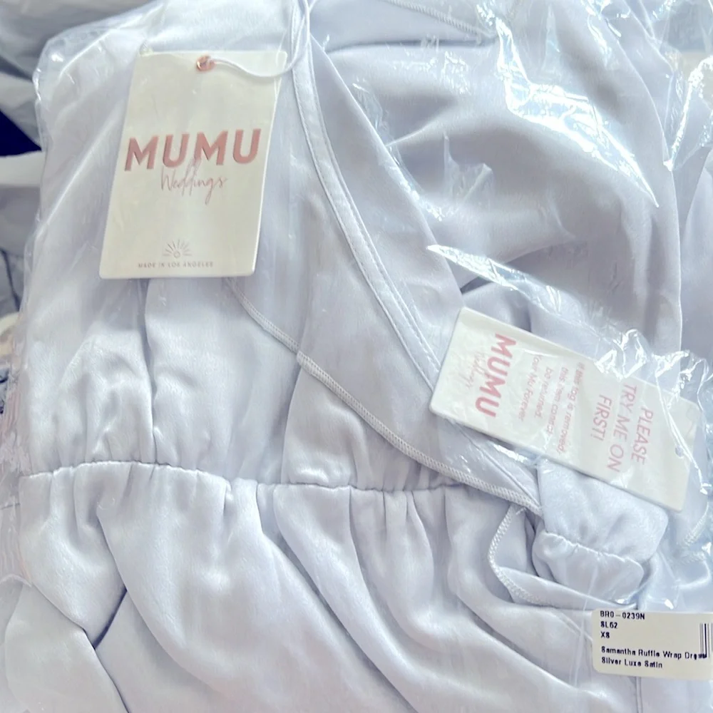 NWT / NIP Show Me Your Mumu Samantha Dress Samantha Ruffle Wrap Dress SILVER LUX - Picture 7 of 7